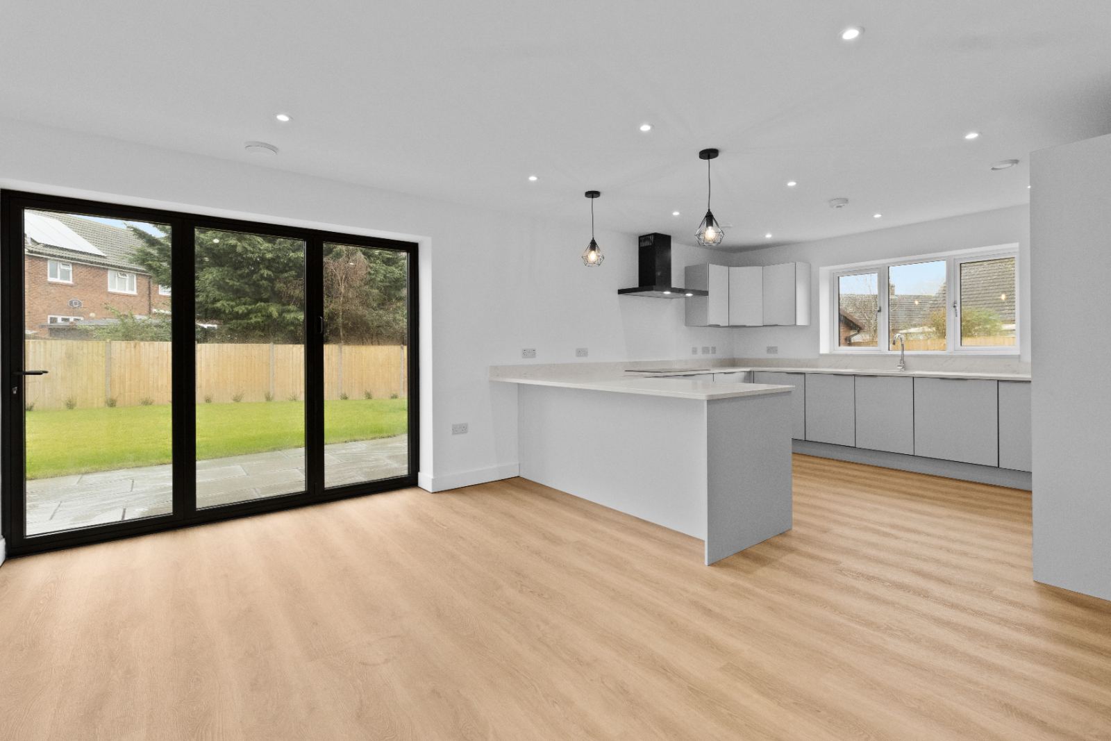 1A The Drive: open plan kitchen and dining space, built by Bramall Homes