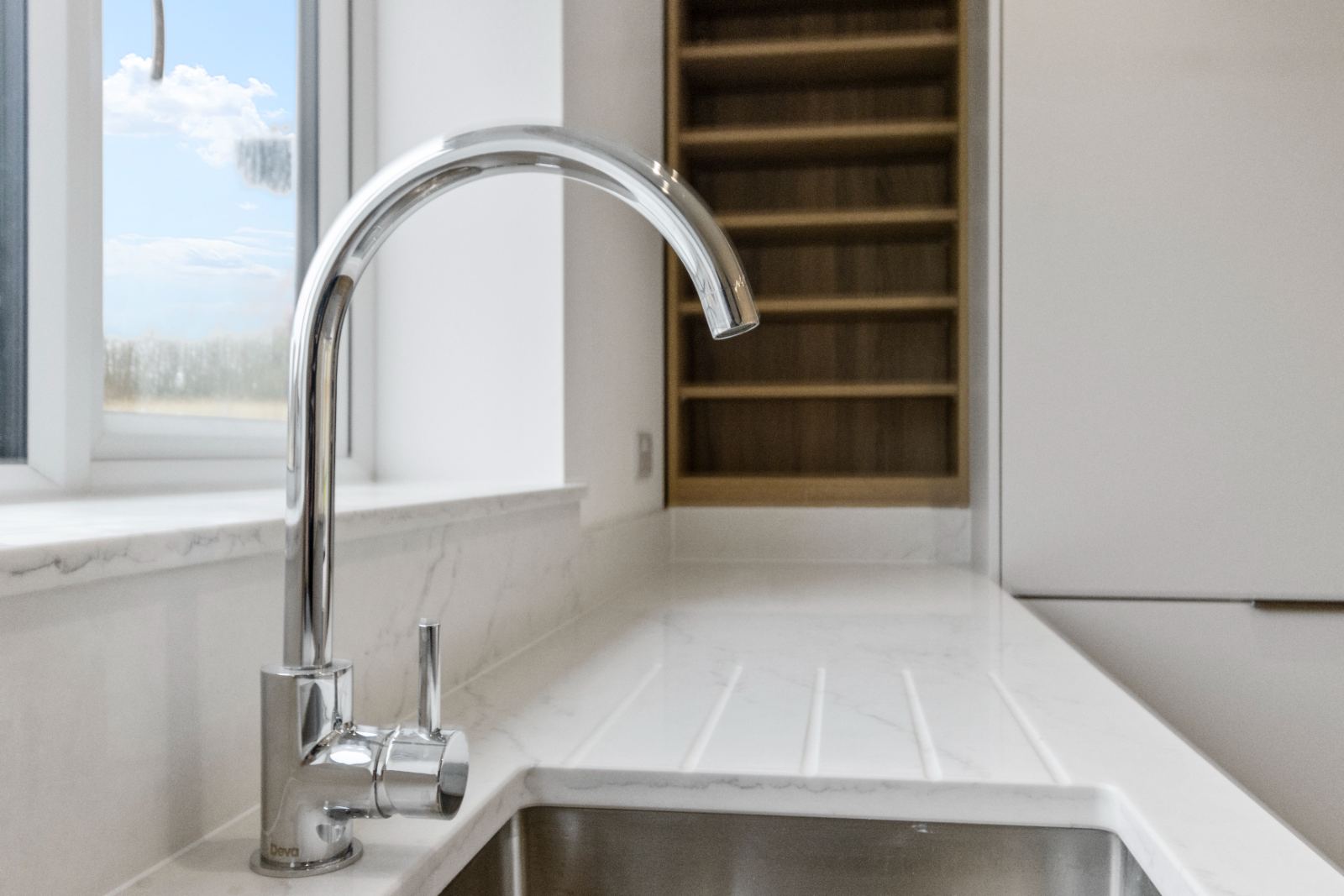 1A The Drive: quartz worktop and undermount sink detail, by Bramall Homes