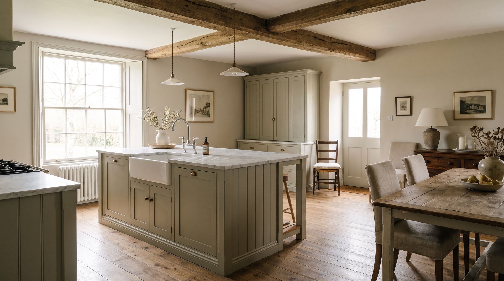Refurbished open plan kitchen and dining space in a period house